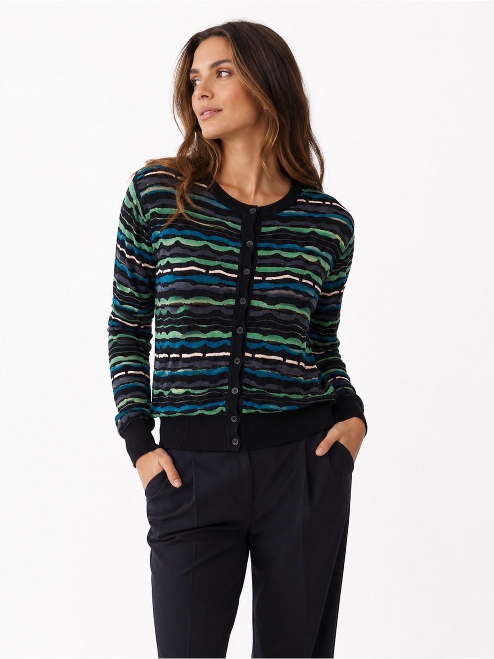 Missoni Black Multicolor Stripe Cardigan Lightweight Knit IT 46 L NWT